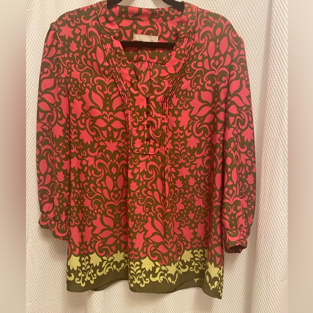 Banana Republic Pink and Brown Floral Top